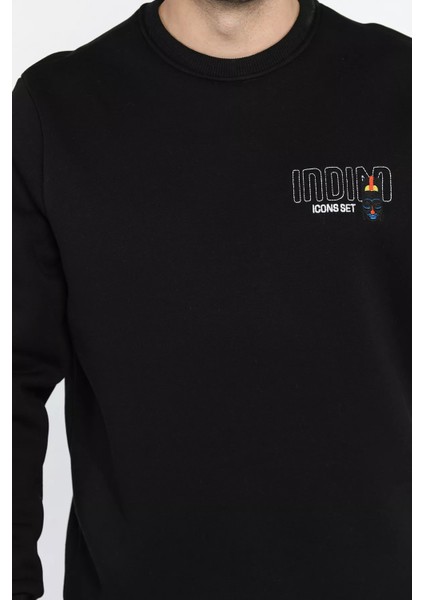 Bisiklet Yaka Nakışlı Erkek Sweatshirt fırsatları