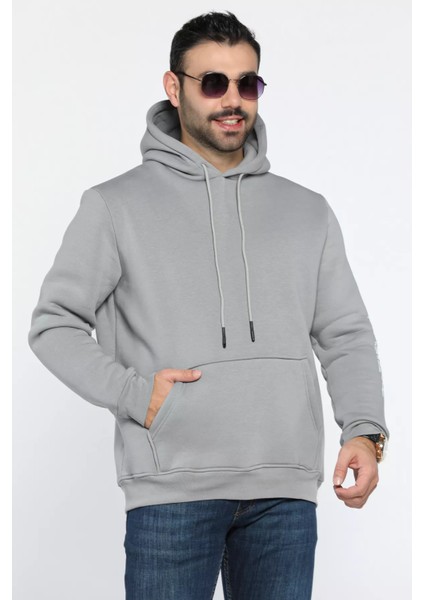 Erkek Kapüşonlu Şardonlu Baskılı Sweatshirt