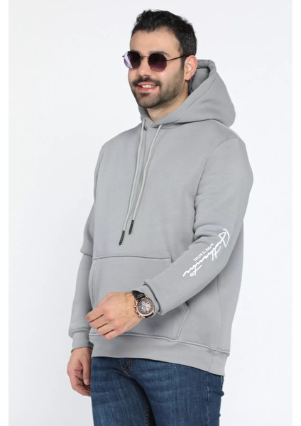 Erkek Kapüşonlu Şardonlu Baskılı Sweatshirt