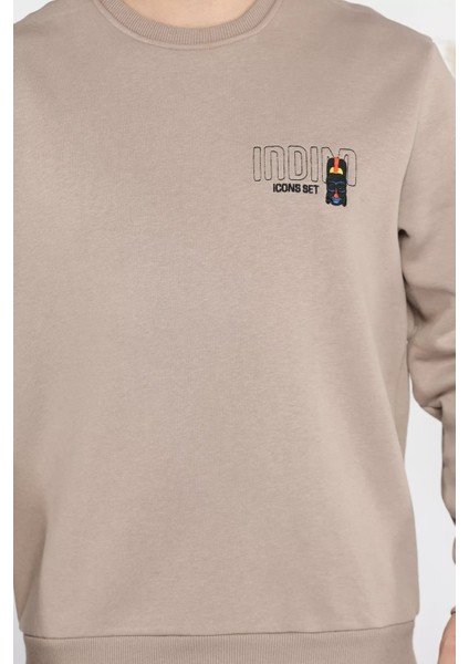 Bisiklet Yaka Nakışlı Erkek Sweatshirt modelleri