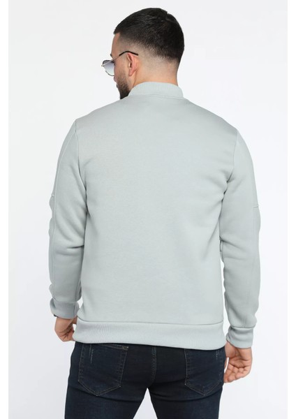 Erkek Bisiklet Yaka Nakışlı Şardonlu Üç Iplik Sweatshirt