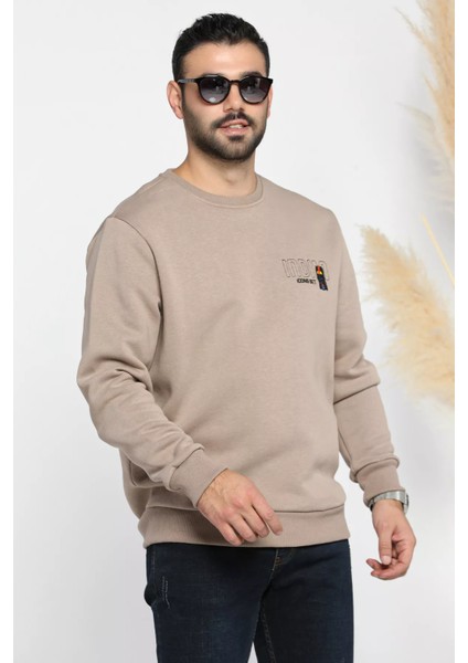 Bisiklet Yaka Nakışlı Erkek Sweatshirt