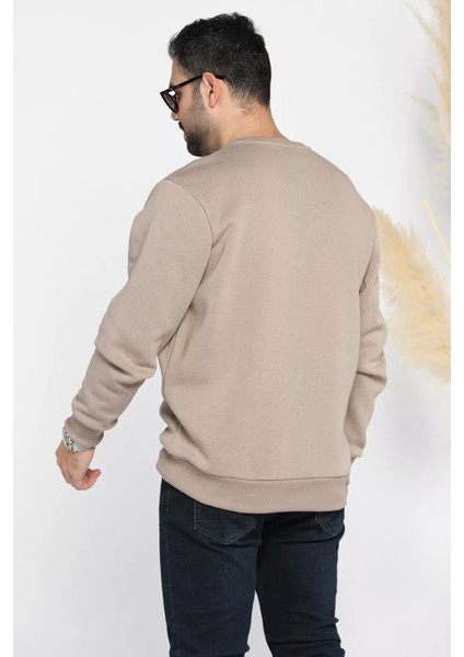 Bisiklet Yaka Nakışlı Erkek Sweatshirt