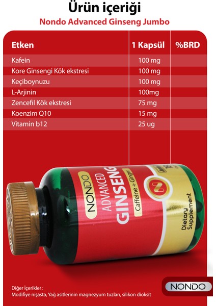 Ginseng 180 Kapsül Jumbo Boy (Kore Panax Ginseng, Keçiboynuzu, Koenzim Q10)