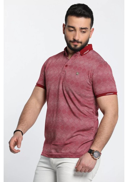Erkek Kendinden Desenli Likralı Polo Yaka Tişört modelleri