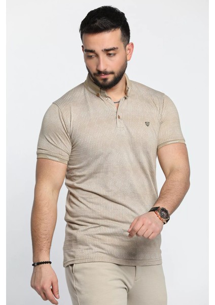 Erkek Kendinden Desenli Likralı Polo Yaka Tişört modelleri