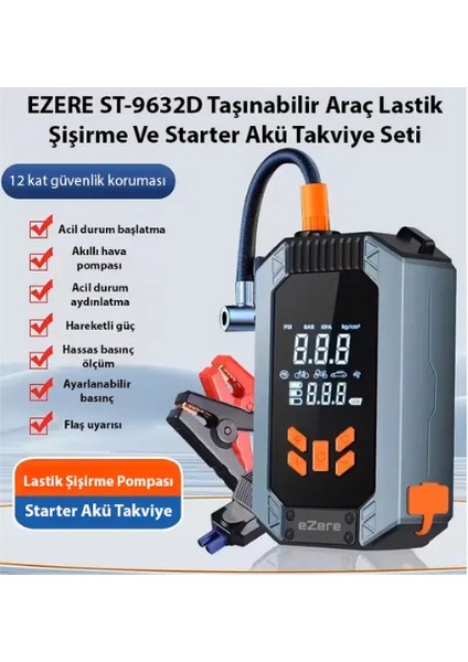 Mefa Ös Tasinabilir Araç Lastik Sisirme ve Starter Akü Takviye Seti