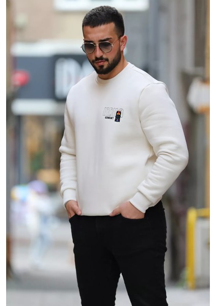 Bisiklet Yaka Nakışlı Erkek Sweatshirt