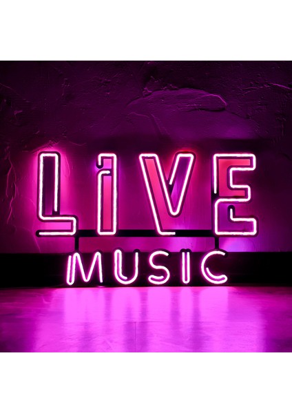 Live Music 2 LED Neon Duvar Dekoru - Bar, Pub, Kafe Tabelası - Pembe