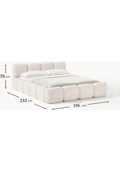 Mode Buklet Döşemeli Karyola 2 Kişilik 180 cm . Baza Başlık Set 01 Beyaz Bukle Kumaş (Kurulum Dahil)