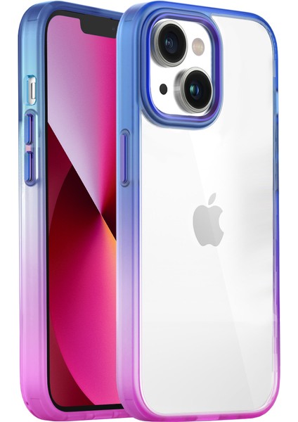 Apple iPhone 13 Air Bumper Rainbow Kılıf Pink Blue