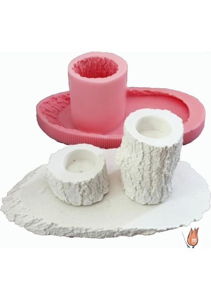 Kütük Mumluk Ve Tabanlık 2 Adet Silikon Kalıp Seti K-058