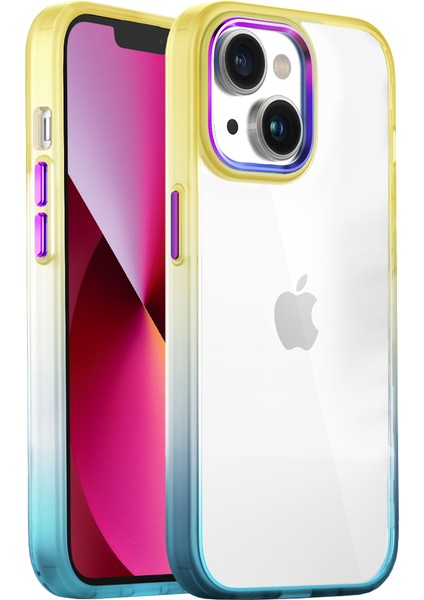 Apple iPhone 13 Air Bumper Rainbow Kılıf Yellow Green