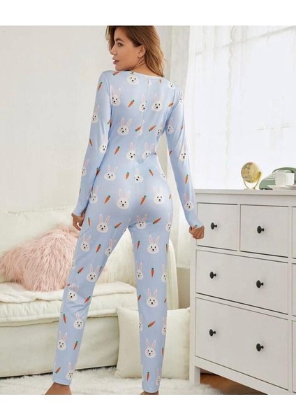 Tavşan Desenli Uzun Pijama Tulumu