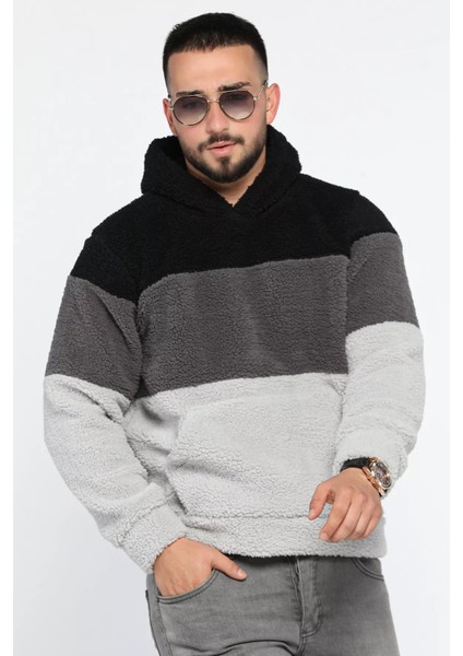 Kapüşonlu Kanguru Cepli Erkek Peluş Sweatshirt