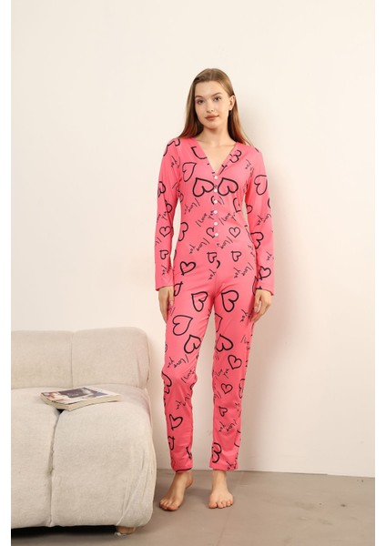 Love Baskı Desenli Uzun Pijama Tulumu
