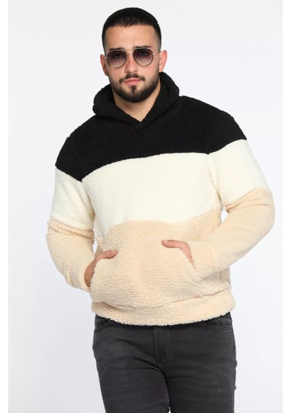 Kapüşonlu Kanguru Cepli Erkek Peluş Sweatshirt