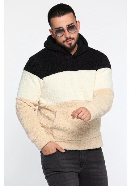 Kapüşonlu Kanguru Cepli Erkek Peluş Sweatshirt