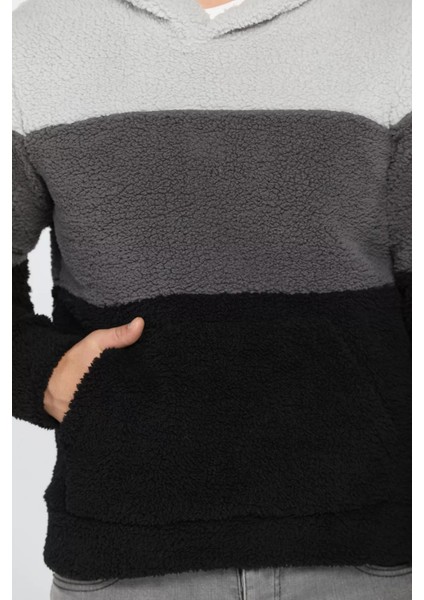 Kapüşonlu Kanguru Cepli Erkek Peluş Sweatshirt fırsatları