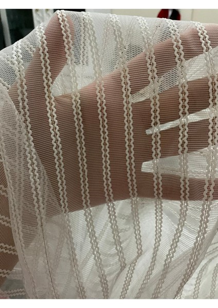 Gold Motif Dokulu Dokuma Tül Perde Şık ve Kaliteli Ekru Renginde