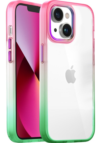 Apple iPhone 13 Air Bumper Rainbow Kılıf Pink Green