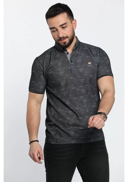 Kendinden Desenli Likralı Polo Yaka Erkek Tişört modelleri