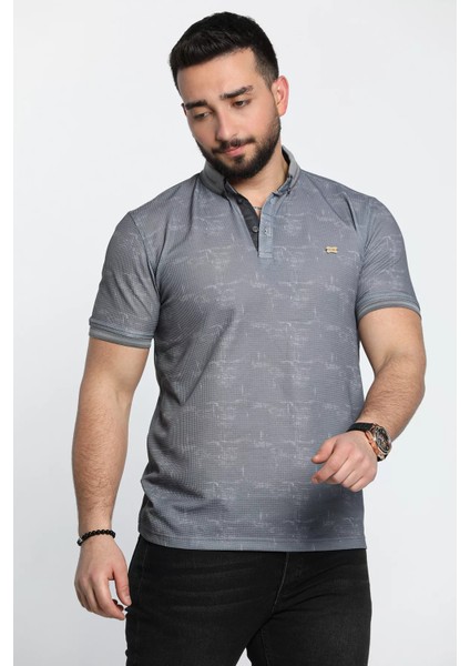 Kendinden Desenli Likralı Polo Yaka Erkek Tişört modelleri