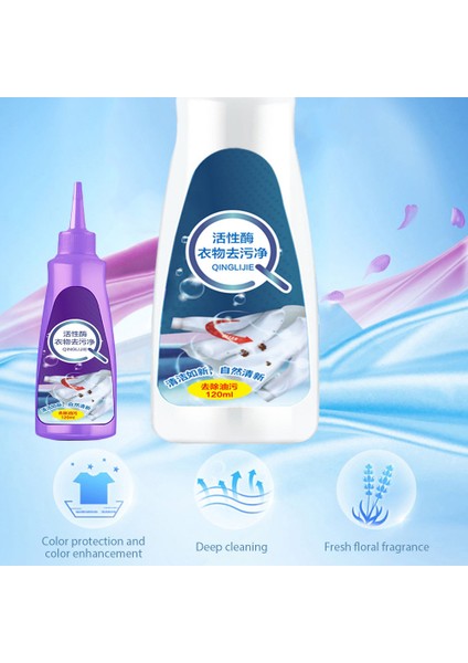 Mor Şişe 120ML Çamaşır Lekesi Çıkarıcı Sprey Taşınabilir Aktif Enzimli Kıyafet Lekesi Çıkarıcı Ajanlar Daun Ceket T-Shirt Için (Yurt Dışından) modelleri
