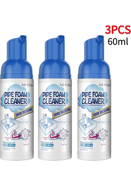3 Parça 60ML Boru Köpük Temizleyici Tıkanıklık Giderici Mutfak Lavabo Kokusuz Gider Temizleyici Güçlü Derin Temizlik Lavabo ve Boru Temizleyici (Yurt Dışından)