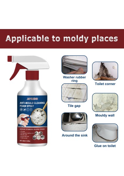 60ML Küf Köpük Temizleyici Derin Temizlik Ajanı Mobilya Seramik Fayans Duvar Temizleyici Ev Çok Fonksiyonlu Küf Giderici Sprey 60ML (Yurt Dışından)