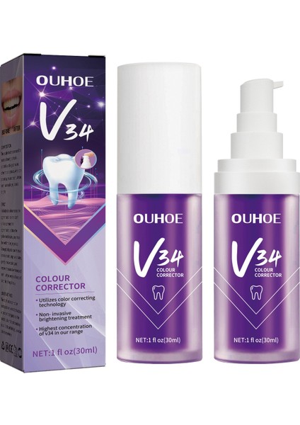 A 30ML Diş Beyazlatıcı Diş Macunu V34 Renk Diş Düzeltici Beyazlatıcı Dişler Mor Cilt Dostu Beyazlatıcı Diş Macunu (Yurt Dışından)