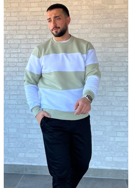 Bisiklet Yaka Üç Iplik Şardonlu Renk Garnili Erkek Sweatshirt