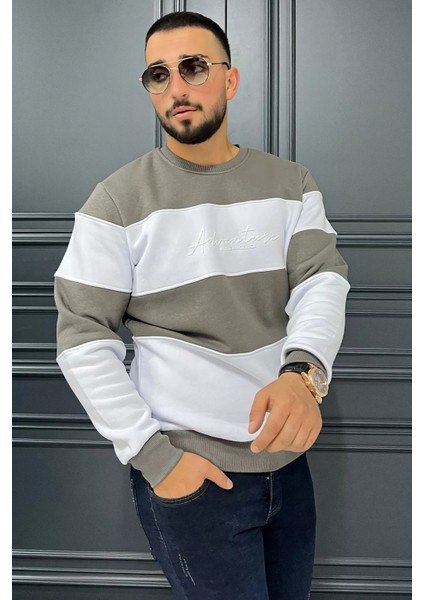 Bisiklet Yaka Üç Iplik Şardonlu Renk Garnili Erkek Sweatshirt