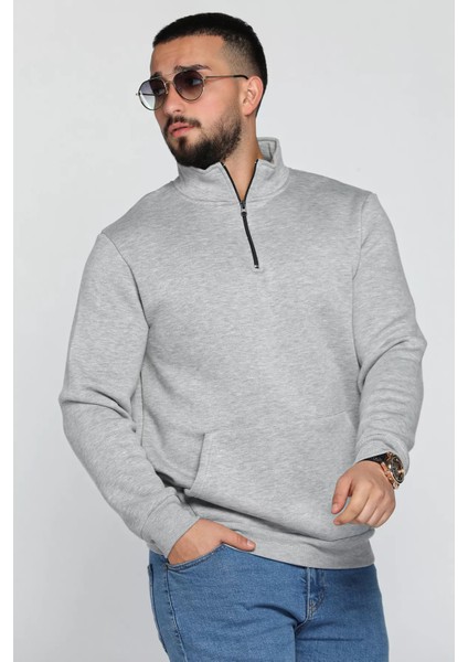 Yarım Fermuarlı Üç Iplik Şardonlu Erkek Sweatshirt fiyatları