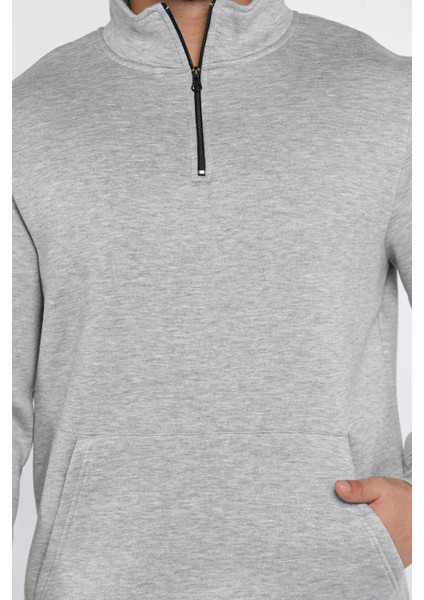 Yarım Fermuarlı Üç Iplik Şardonlu Erkek Sweatshirt fırsatları