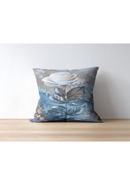 Pastel Gül Dijital Baskılı Rachel Kumaş Kırlent Kılıfı - 45 x 45 cm Gizli Fermuarlı Tekli Kırlent Kılıfı