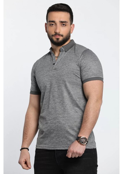 Kendinden Desenli Polo Yaka Ön Düğme Detaylı Erkek Tişört fiyatları