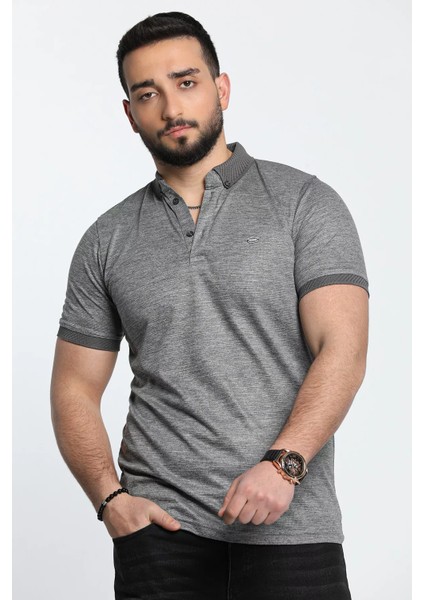 Kendinden Desenli Polo Yaka Ön Düğme Detaylı Erkek Tişört modelleri