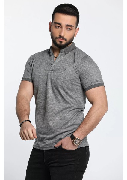 Kendinden Desenli Polo Yaka Ön Düğme Detaylı Erkek Tişört fırsatları