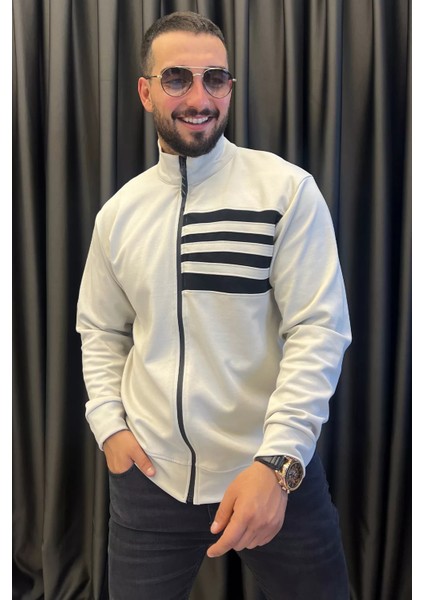 Dik Yaka Fermuarlı Erkek Sweatshirt
