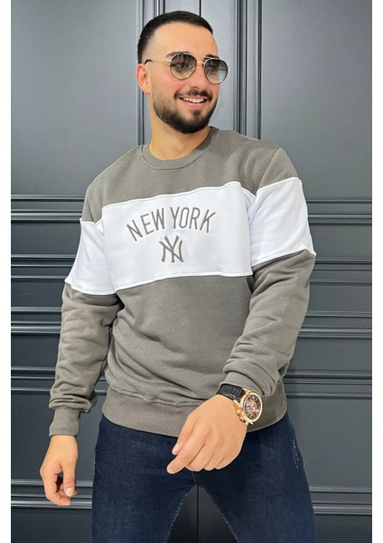 Üç Iplik Şardonlu Nakışlı Erkek Sweatshirt