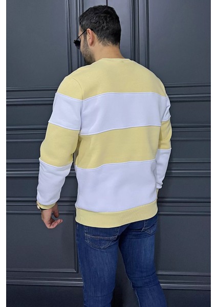 Bisiklet Yaka Üç Iplik Şardonlu Renk Garnili Erkek Sweatshirt modelleri