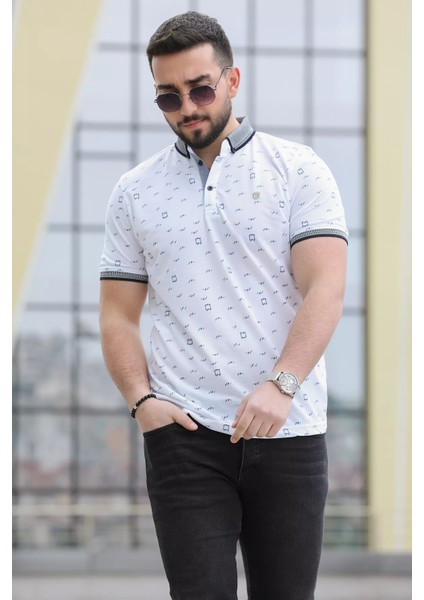Desenli Likralı Erkek Polo Yaka Tişört