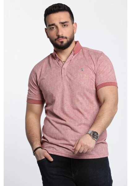 Kendinden Desenli Polo Yaka Erkek Tişört