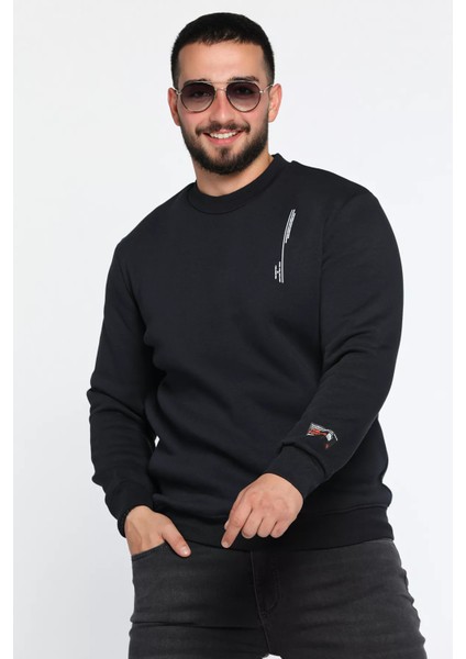 Üç Iplik Şardonlu Bisiklet Yaka Erkek Sweatshirt
