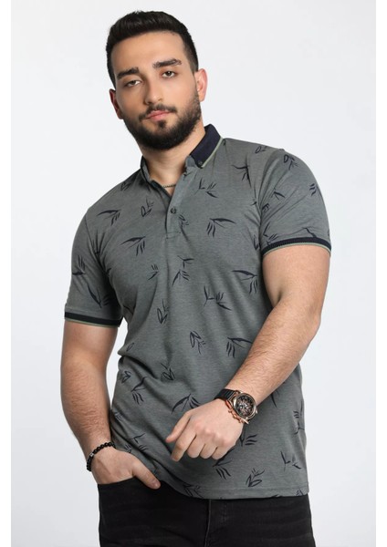 Polo Yaka Desenli Ön Düğmeli Erkek Tişört modelleri
