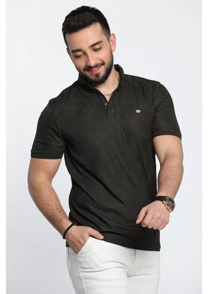 Kendinden Desenli Likralı Erkek Polo Yaka Tişört modelleri