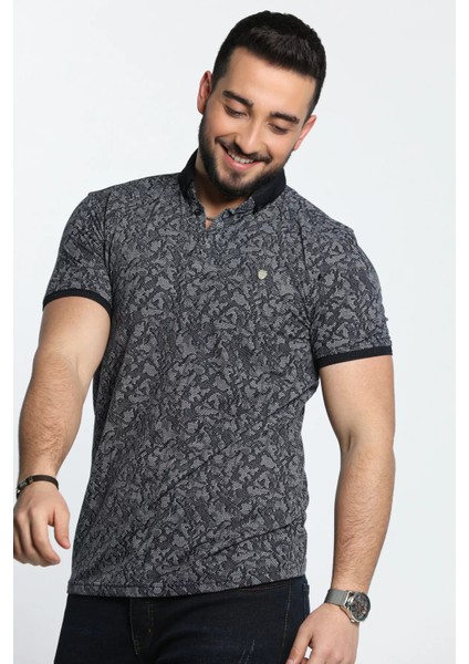 Erkek Desenli Likralı Polo Yaka Tişört
