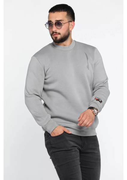 Üç Iplik Şardonlu Bisiklet Yaka Erkek Sweatshirt