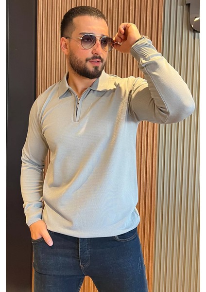 Polo Yaka Yarım Fermuarlı Erkek Triko Kazak P-00013251
